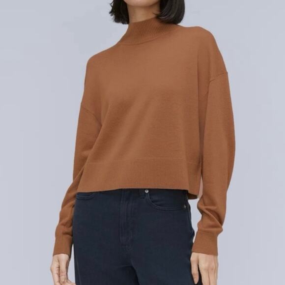 everlane - the luxe merino wool yak turtleneck sweater ribbed trim brown - Picture 1 of 7